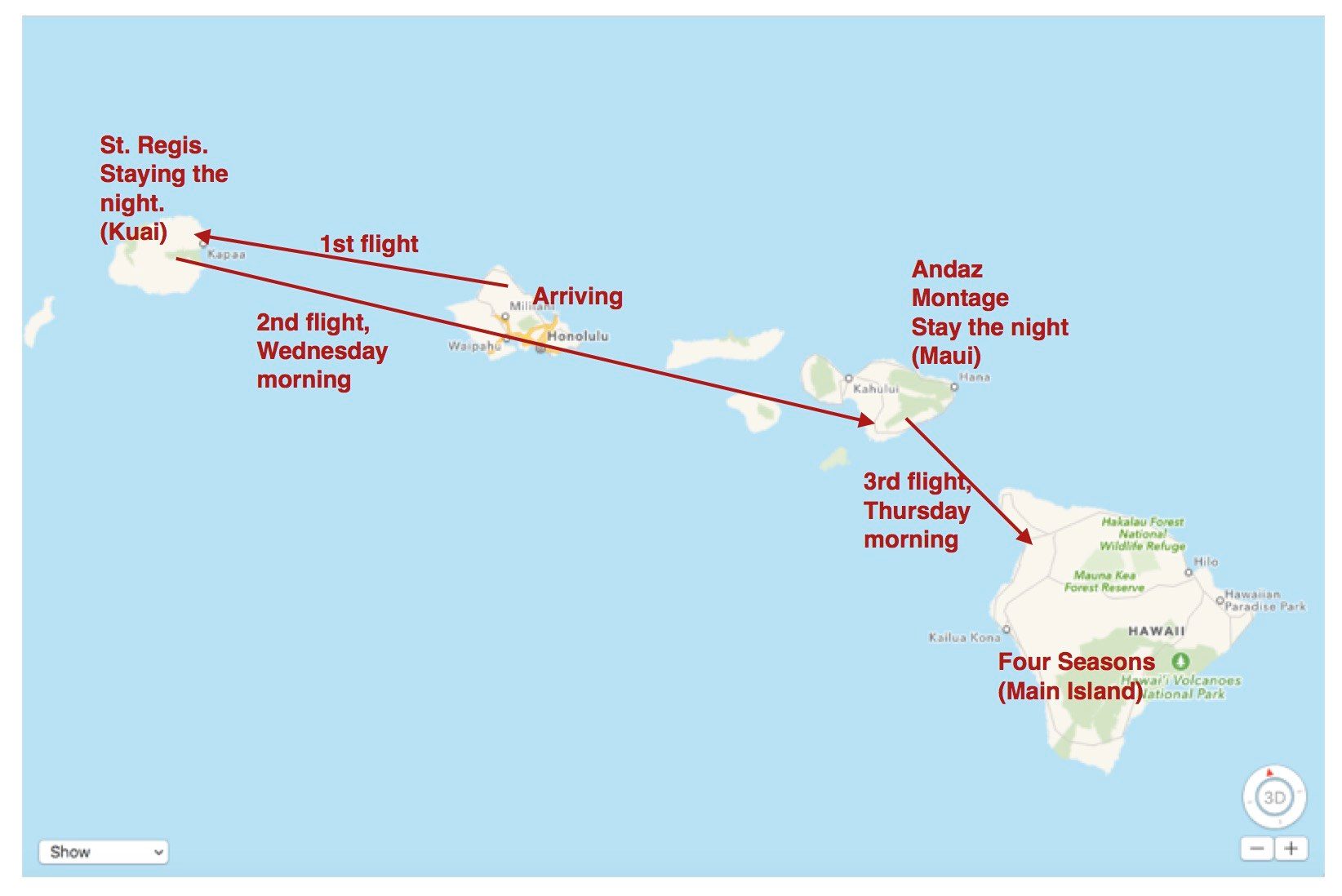 Hawaii travel map